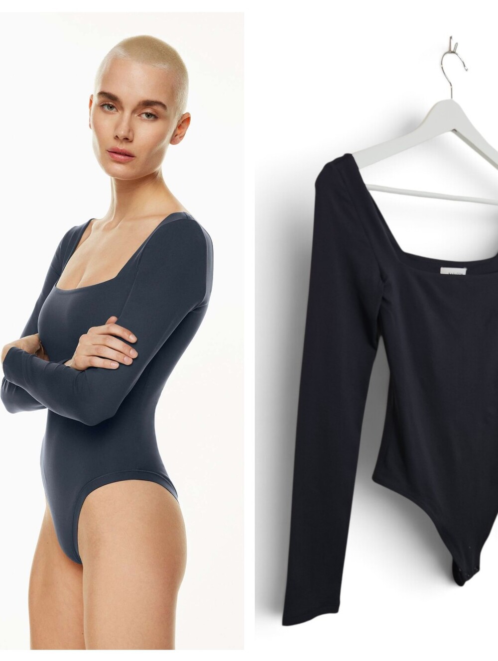 Aritzia Babaton Bodysuit S Contour Squareneck Longsleeve Minimalist Thong Black